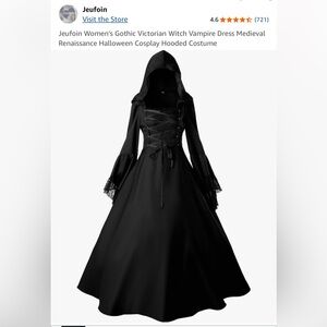 Women's Gothic Witch Vampire Dress - Medieval Halloween Hooded Costume